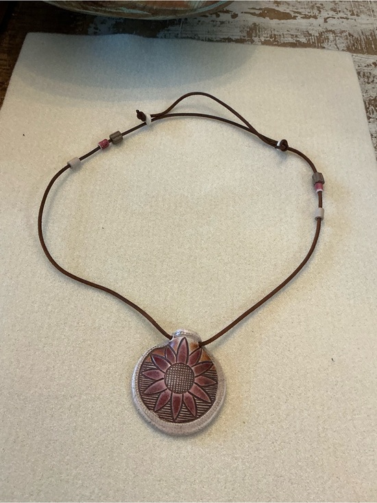 Jewelry - Handcrafted Sunflower Pendant Necklace in Brown and Pink